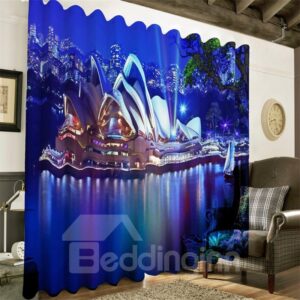 3D Wonderful Opera House in the Seaside Printed Night Scenery Custom Curtain