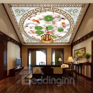 3D Goldfishes White Stones PVC Waterproof Sturdy Eco-friendly Self-Adhesive Ceiling Murals