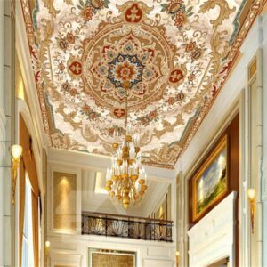 3D Golden Borders Printed PVC Waterproof Sturdy Eco-friendly Self-Adhesive Ceiling Murals