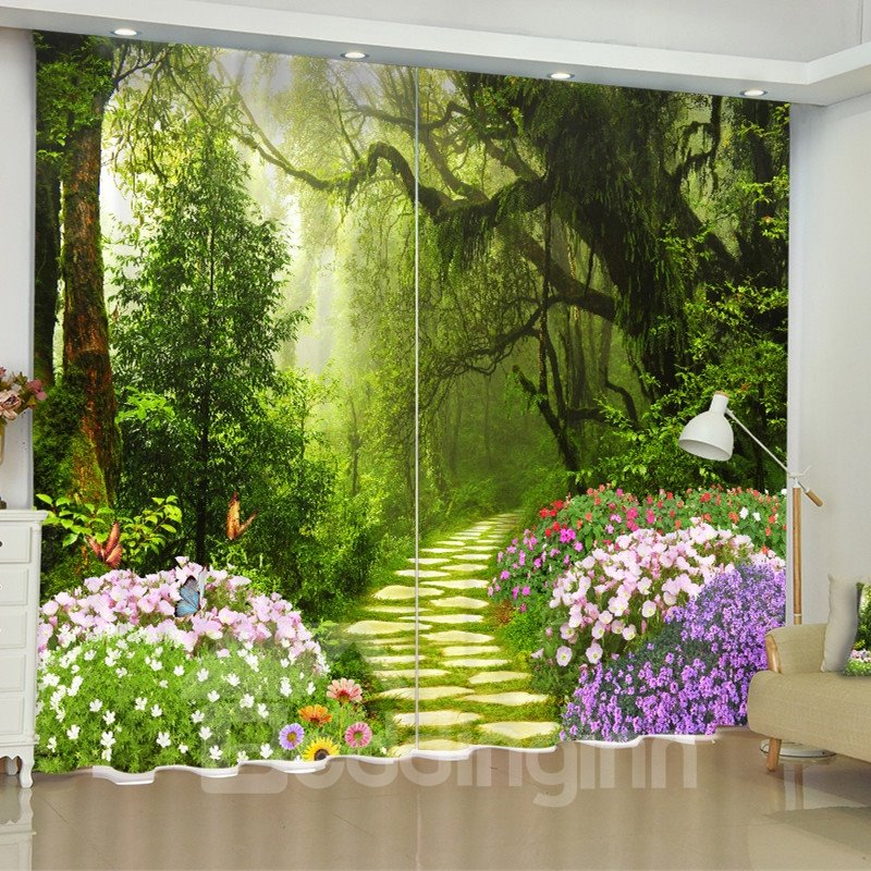 3D Charming Forest and Purple Flowers Printed Natural Scenery Custom Curtain - Image 8