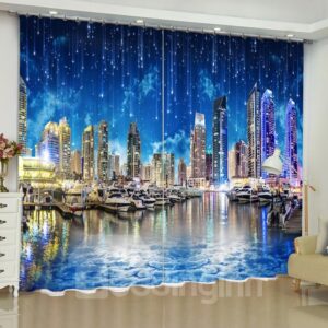 Romantic and Modern City Printed Night Beauty 2 Panels Custom Living Room Curtain