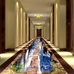 3D Wooden Suspension Bridge in Sky Pattern Waterproof Nonslip Self-Adhesive Floor Art Murals