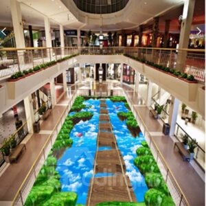 3D Wooden Suspension Bridge Pattern Waterproof Nonslip Self-Adhesive Blue Floor Art Murals