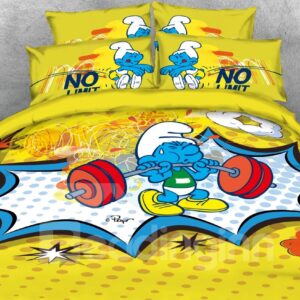Smurf Weightlifter 4-Piece Bright Yellow Bedding Sets/Duvet Covers