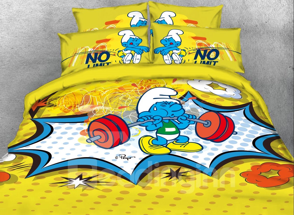 Smurf Weightlifter 4-Piece Bright Yellow Bedding Sets/Duvet Covers - Image 3