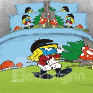 Smurfette in the Wild with Mushrooms 4-Piece Bedding Sets/Duvet Covers