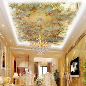 3D Yellow Angels Pattern PVC Waterproof Sturdy Eco-friendly Self-Adhesive Ceiling Murals