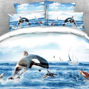 Orcinus Orca Printed 4-Piece 3D Bedding Set Blue Sea Duvet Cover Set