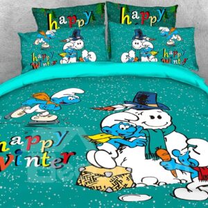 The Smurfs Building Snowman Printed 4-Piece Bedding Sets/Duvet Covers