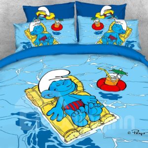 Smurf Sunbathing Printed 4-Piece Bedding Sets/Duvet Covers