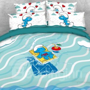 Smurf Sunbathing Beach Holiday Printed 4-Piece Bedding Sets/Duvet Covers