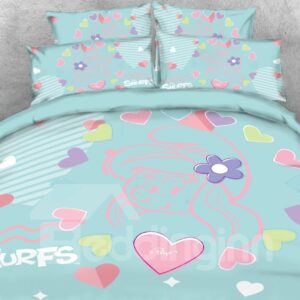 Sketch Smurfette with Love Heart Printed 4-Piece Bedding Sets/Duvet Covers