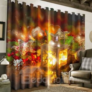 3D Wonderful Christmas Decorations Holiday Season Backdrop 2 Panels Silky Polyester Blackout Custom Curtain