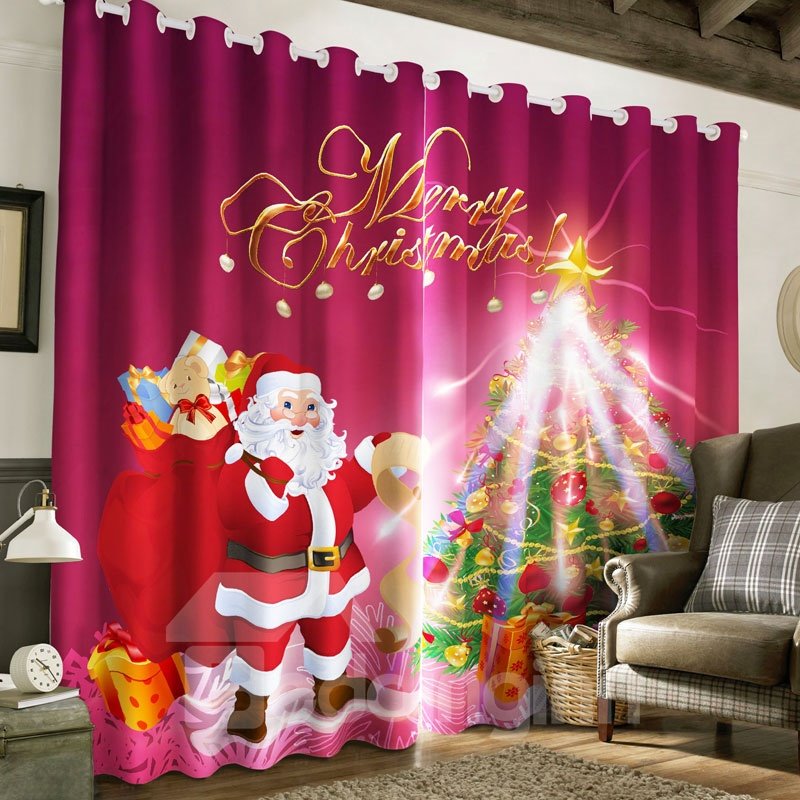 3D Santa Claus and Christmas Tree Printed 2 Panels Custom Window Drape - Image 5