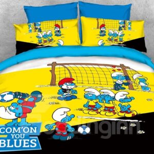 The Smurfs Play in Football Match Printed 4-Piece Bedding Sets/Duvet Covers