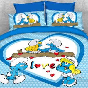 Smurfette in Love with Smurf Romantic 4-Piece Bedding Sets/Duvet Covers