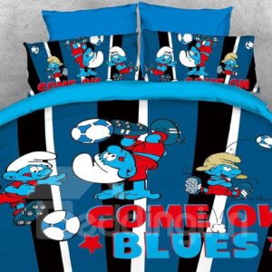 Come on Blues Soccer Smurfs Printed 4-Piece Bedding Sets/Duvet Covers
