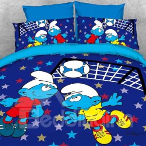Soccer Smurfs Follow Sports Spirit 4-Piece Bedding Sets/Duvet Covers
