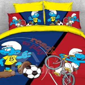 Soccer Smurf and Cyclist Smurf 4-Piece Bedding Sets/Duvet Covers