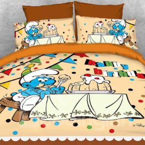 Happy Birthday Greedy Smurf Printed 4-Piece Bedding Sets/Duvet Covers