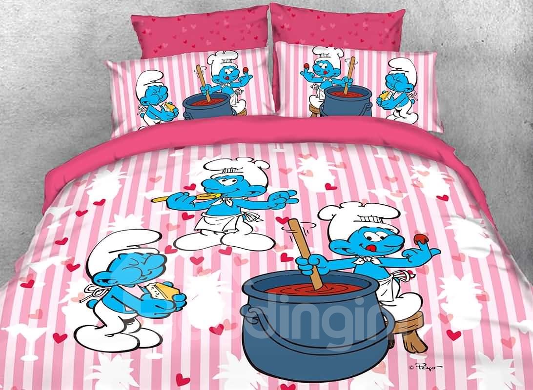 Chef Smurf Printed 4-Piece Pink Bedding Sets/Duvet Covers - Image 2