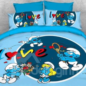 Enamored Smurf Sending Red Flower Bouquet to Smurfette 4-Piece Bedding Sets/Duvet Covers