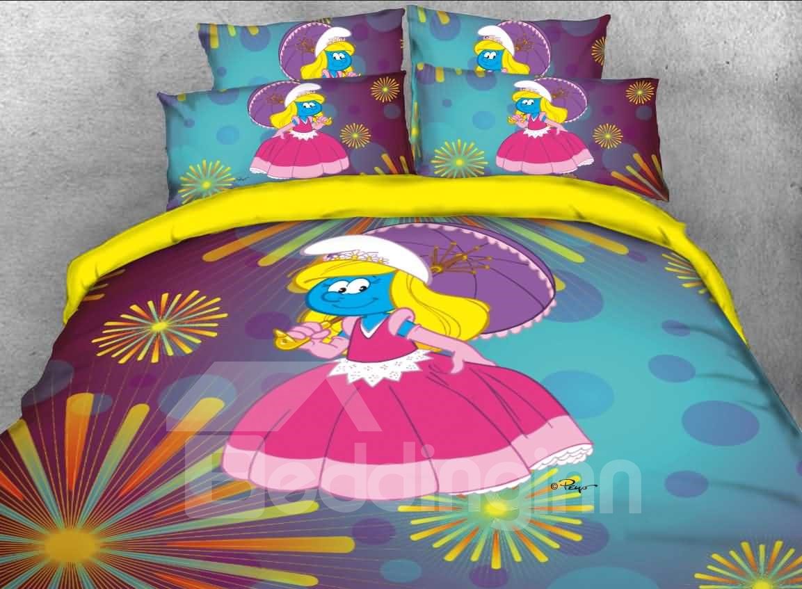 Princess Smurfette with Pink Dress Fireworks Printed 4-Piece Bedding Sets/Duvet Covers - Image 3