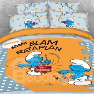 Drummer Smurf Printed 4-Piece Bedding Sets/Duvet Covers
