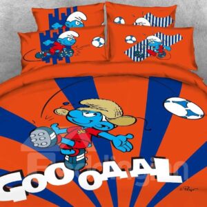 Soccer Smurf Goal Printed Contrast Color 4-Piece Bedding Sets/Duvet Covers