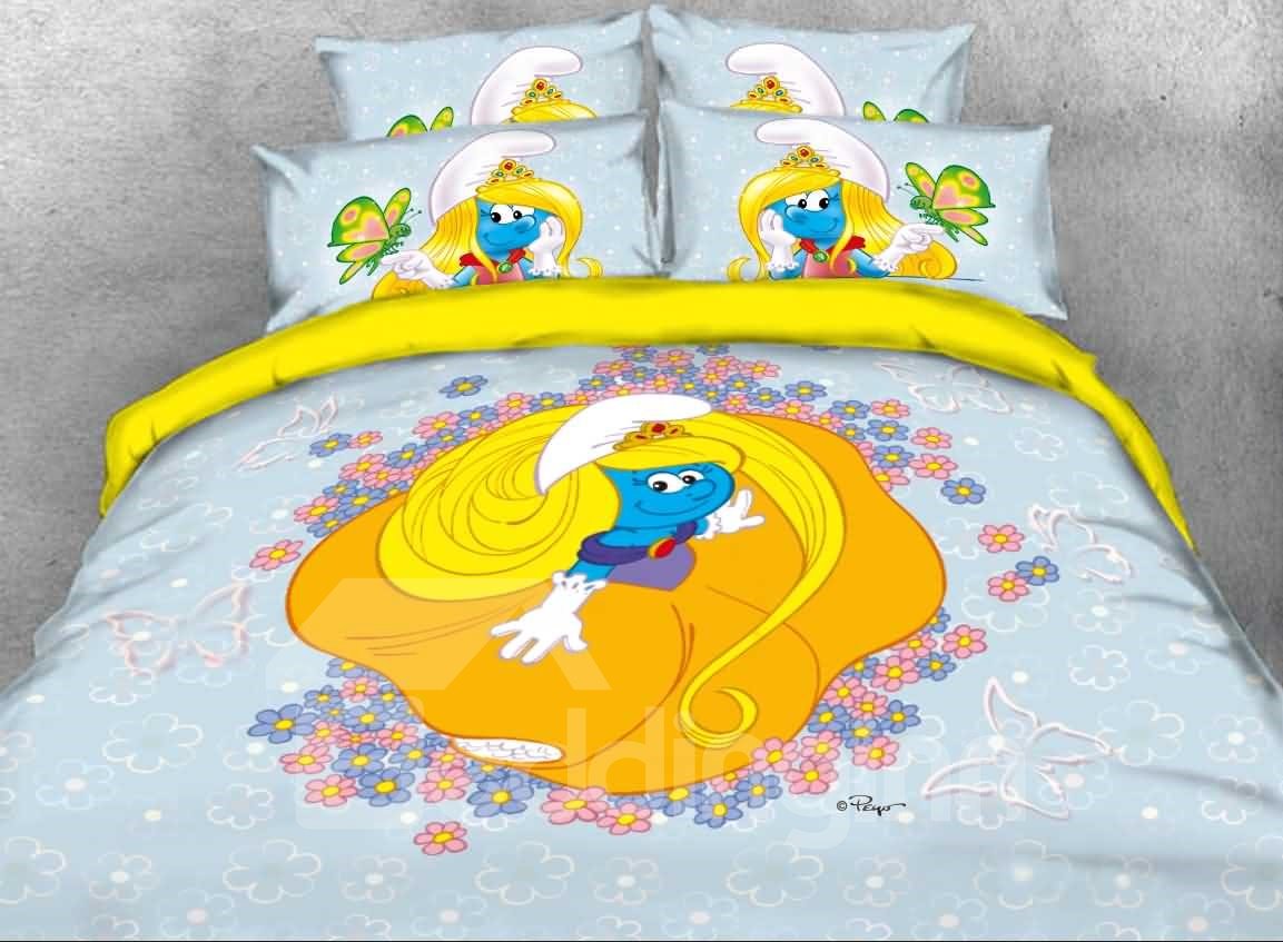 Princess Smurfette with Yellow Dress Printed 4-Piece Bedding Sets/Duvet Covers - Image 2