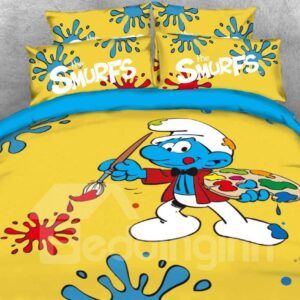 Painter Smurf Printed 4-Piece Yellow Bedding Sets/Duvet Covers