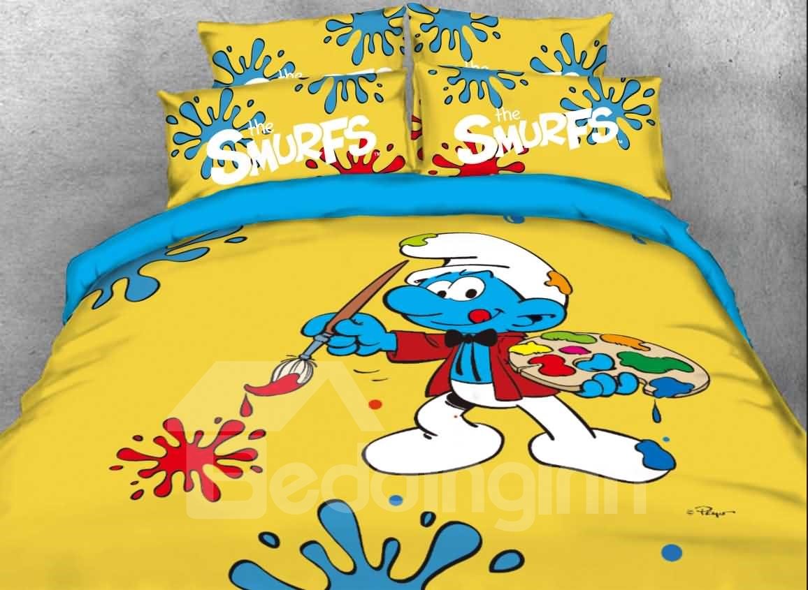 Painter Smurf Printed 4-Piece Yellow Bedding Sets/Duvet Covers - Image 3