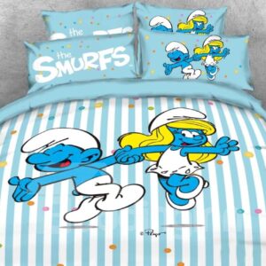Clumsy Smurf and Smurfette Dancing 4-Piece Blue Bedding Sets/Duvet Covers