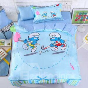 Hockey Smurfs with Colorful Balloons 3-Piece Kids Bedding Sets/Duvet Covers