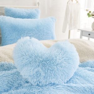 Light Blue Heart Shape Sweet Home Collection Plush Fluffy Throw Pillows