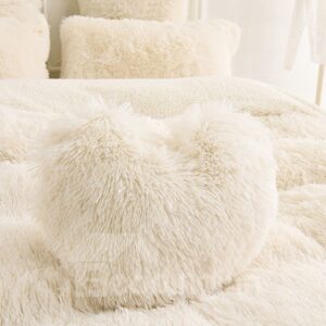 Creamy White Heart Shape Decorative Fluffy Throw Pillows