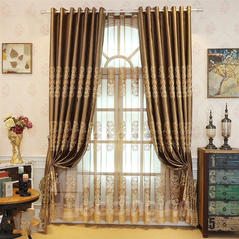 Retro Concise Style Embroidered Chenille Custom Sheer Curtain for Living Room - Image 16