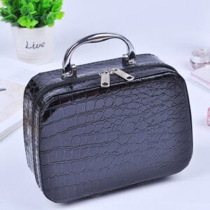 Black Rectangular Cube Zippers PU Waterproof Containable Makeup Bag