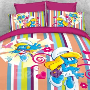 Dreamy Smurfette Singer and Colorful Stripes Twin 3-Piece Kids Bedding Sets