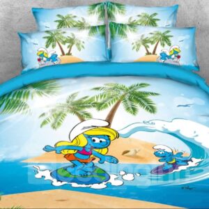 Surfing Smurf and Smurfette Coastal Style Twin 3-Piece Kids Bedding Sets