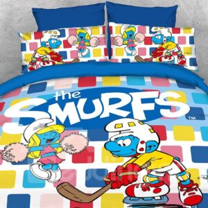 Hockey Smurf and Dancing Smurfette Twin 3-Piece Kids Bedding Sets/Duvet Covers