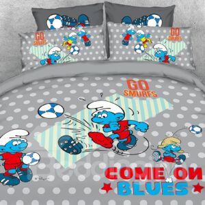 Soccer Smurfs and Polka Dot Twin 3-Piece Kids Bedding Sets/Duvet Covers