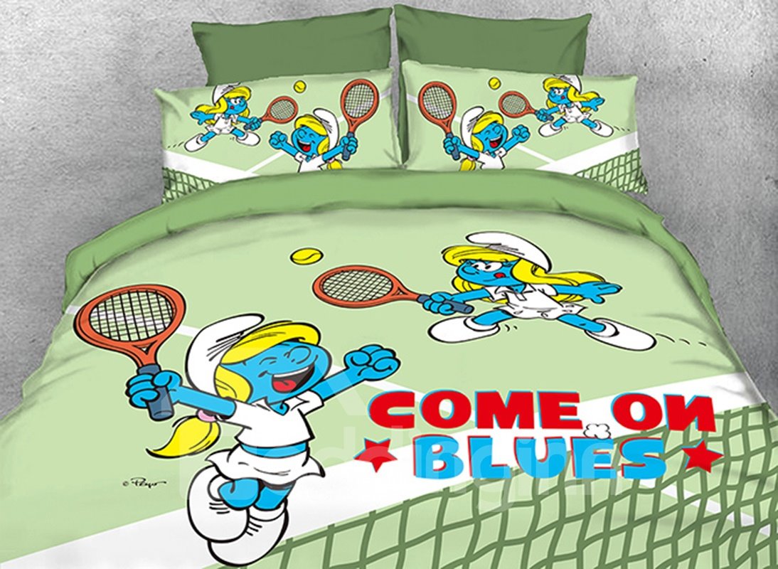 Tennis Smurfette Light Green Twin 3-Piece Kids Bedding Sets/Duvet Covers
