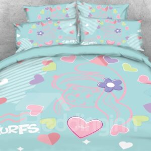 Sketch Smurfette with Love Heart Printed Twin 3-Piece Kids Bedding Sets