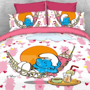 Lazy Smurf in Hammock Printed Twin 3-Piece Kids Bedding Sets/Duvet Covers