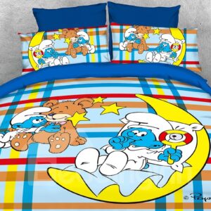 Baby Smurf with Moon Plaid Printed Twin 3-Piece Kids Bedding Sets