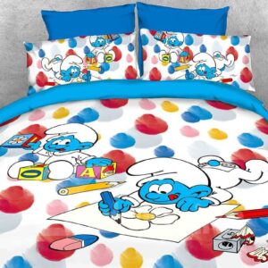 Baby Smurf Painting Flower and Building Blocks Twin 3-Piece Kids Bedding Sets