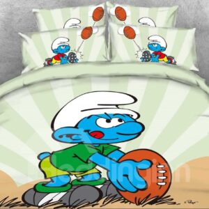 Rugby Smurf on the Grass Printed Twin 3-Piece Kids Bedding Sets