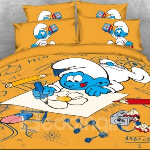 Baby Painter Smurf Printed Twin 3-Piece Kids Bedding Sets/Duvet Covers