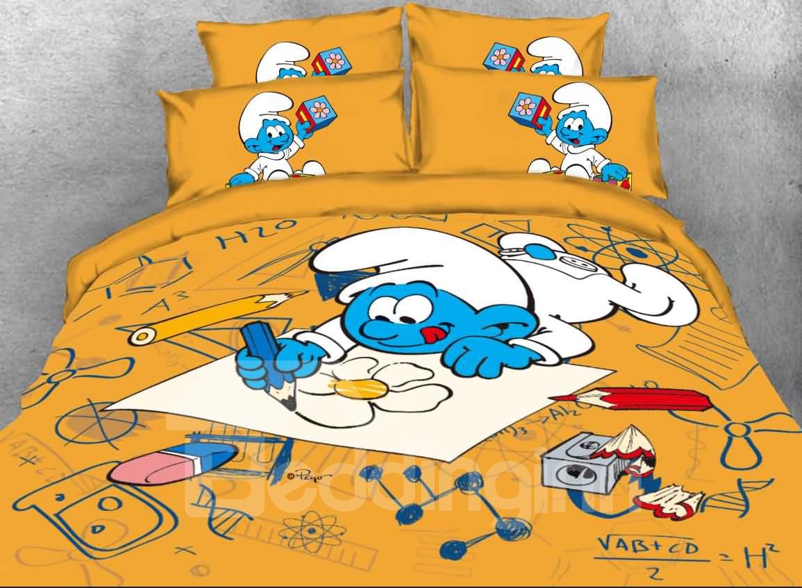 Baby Painter Smurf Printed Twin 3-Piece Kids Bedding Sets/Duvet Covers